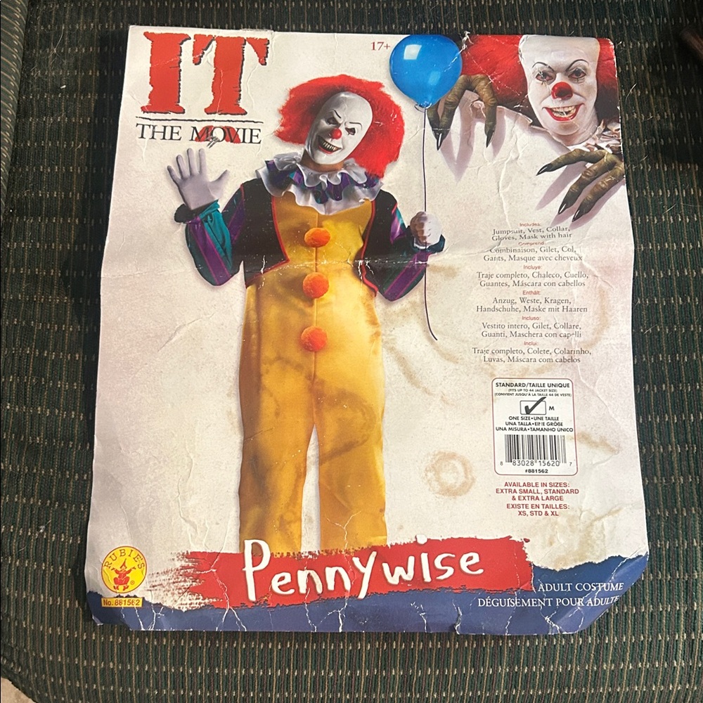 Pennywise ITClown Costume with Ruffled Collar,Velcro adjustable Mask and Gloves.